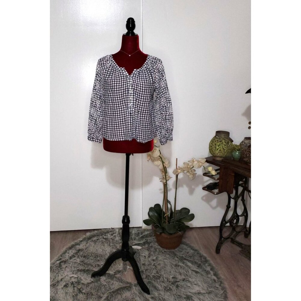 Anthropologies Akemi+Kin Women’s Black White Presley Gingham Eyelet Top Sz S 969 - Picture 2 of 10
